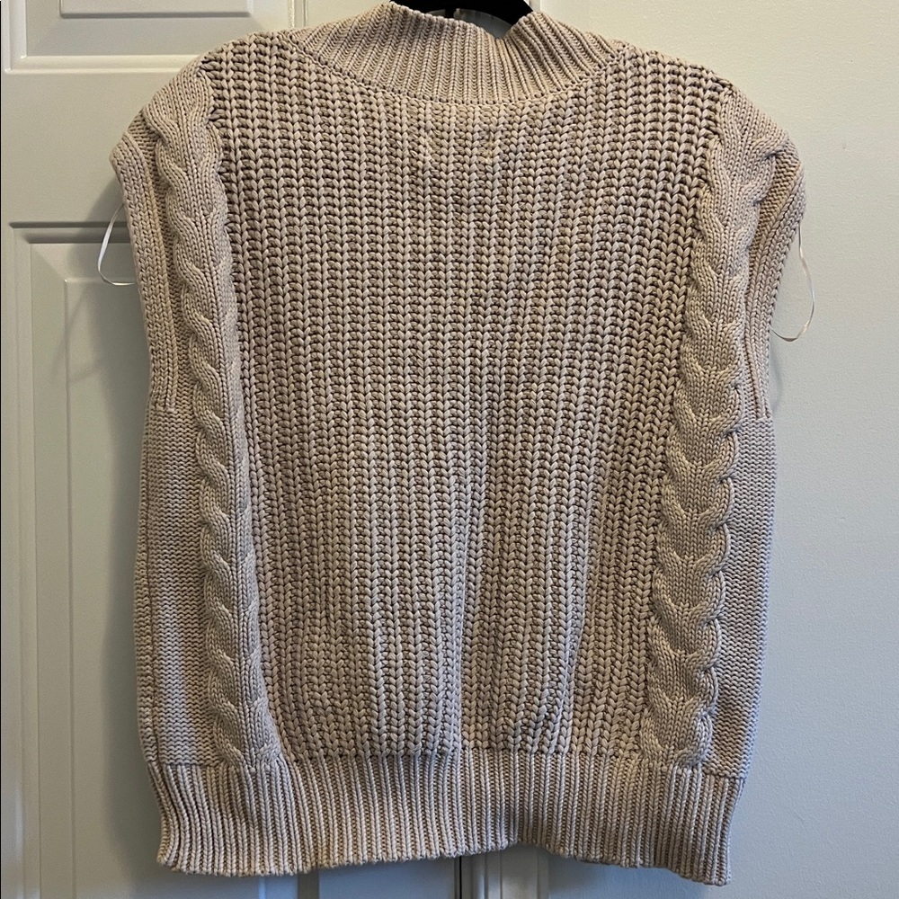 Pistola Beige Cable Knit V-Neck Sweater Vest, Size M - Picture 5 of 5